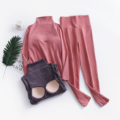 带胸垫德绒无痕保暖内衣女套装 高领上衣 加绒加厚发热紧身秋衣秋裤