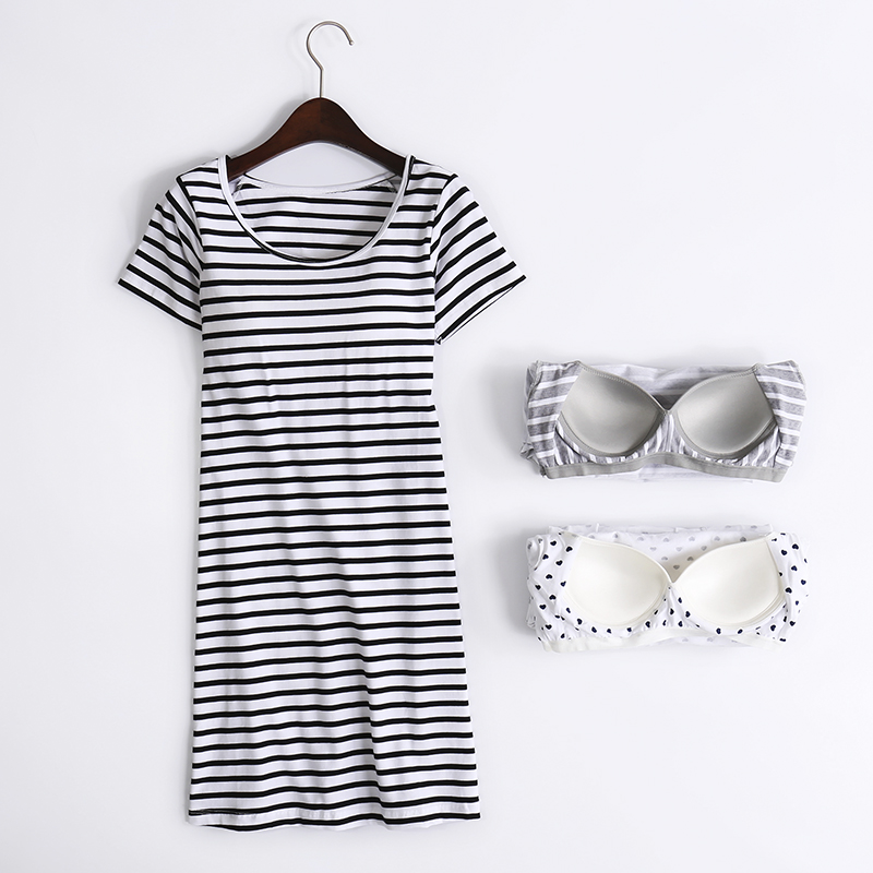 莫代尔夏女带胸垫睡裙纯棉