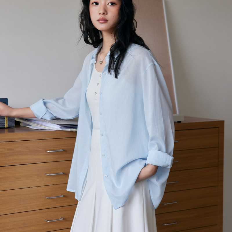 天丝莱赛尔衬衫女高级感亚麻衬衣