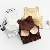 半截露脐打底上衣防走光抹胸 短款 背心女夏季 带胸垫白色小吊带无袖