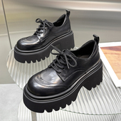 女2025秋季 新款 真皮系带厚底粗跟小皮鞋 胎牛皮单鞋 英伦风乐福鞋 女