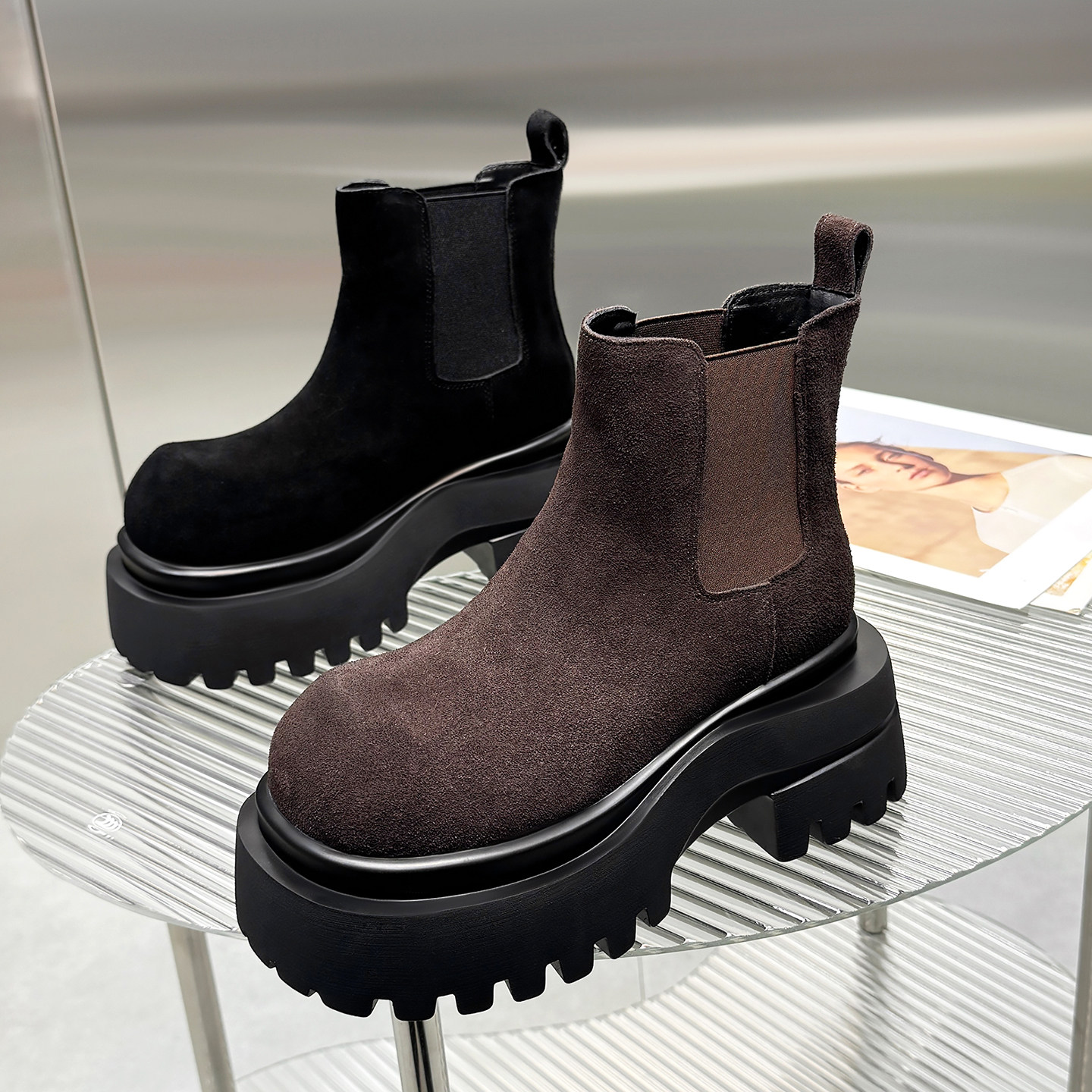 真皮复古增高显瘦切尔西马丁靴女