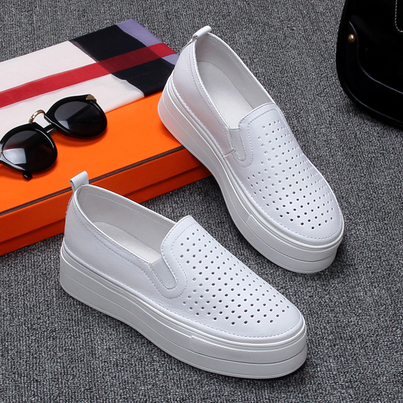 欧洲站春夏真皮松糕镂空透气女鞋