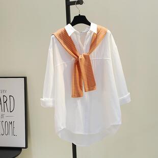 休闲糖果色衬衣 韩范文艺bf风中长款 两件套白色衬衫 女专柜春夏新款