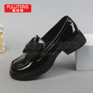 福禄桐乐福鞋女款新品春秋女鞋甜美可爱圆头一脚蹬深口厚底女单鞋