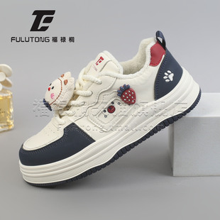 福禄桐小白鞋女2025新款秋冬季加绒可爱小猪保暖学生女士休闲板鞋
