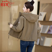 小个子加绒加厚派克服女士冬季 外套 小棉衣连帽短款 新款 年轻妈妈装