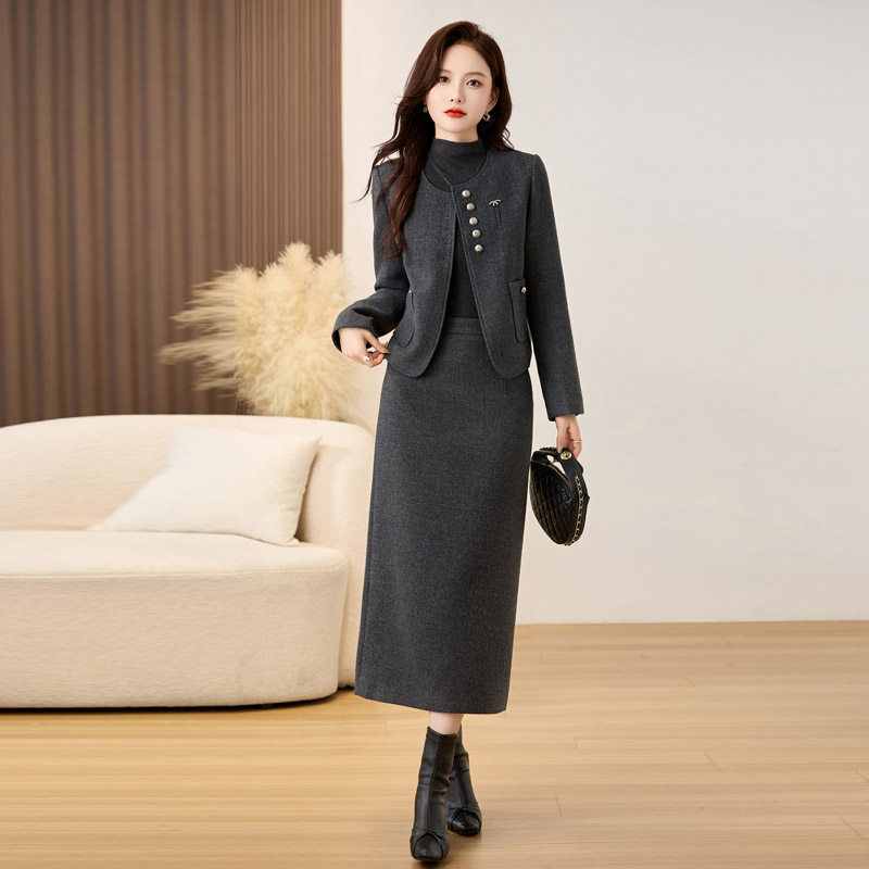 高端小香风时尚套装裙女2025春秋新款轻熟风毛呢外套半身裙三件套,女装/女士精品,时尚套装,淘宝优惠券,粉丝福利购,淘宝优惠卷