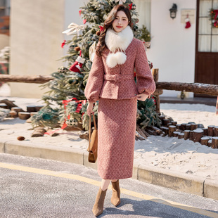 高级感小香风羽绒服套装女2025冬季新款加厚短外套半身裙两件套女