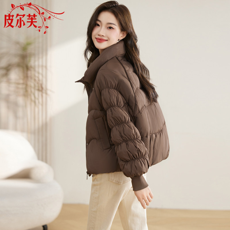 贵夫人咖色轻薄保暖羽绒服女冬季