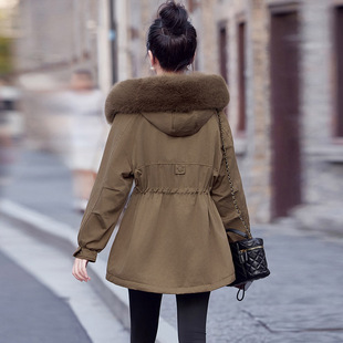 收腰好看加绒加厚中长款 新款 休闲棉衣外套 冬季 大毛领派克棉服女装