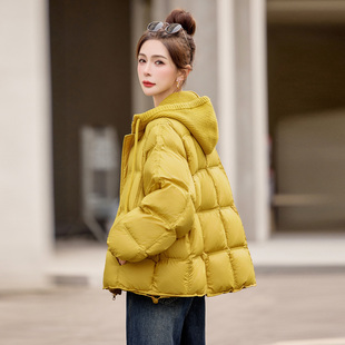 女士2025冬季 显瘦白鸭绒爆款 新款 时尚 连帽外套 韩版 高腰羽绒服短款