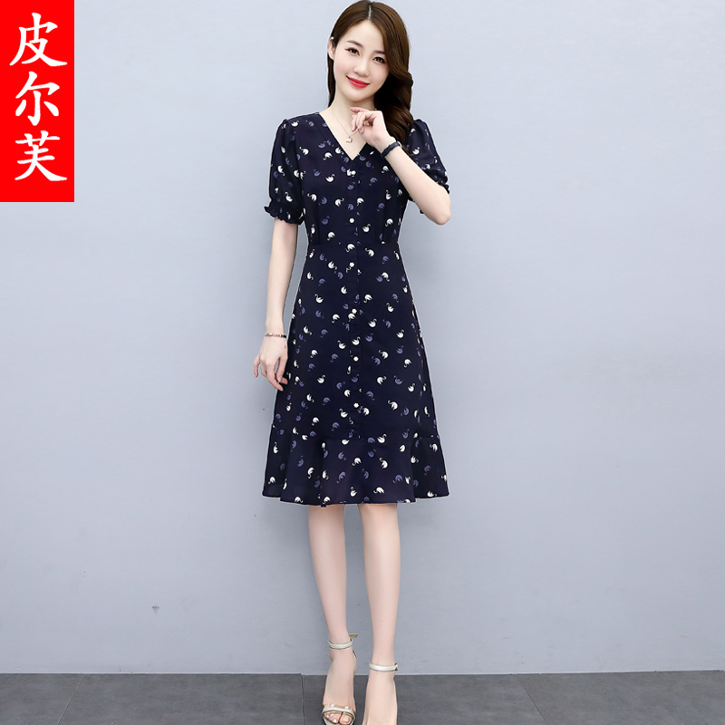 法式雪纺碎花连衣裙女2024夏季新款收腰显瘦时尚气质小个子裙子潮