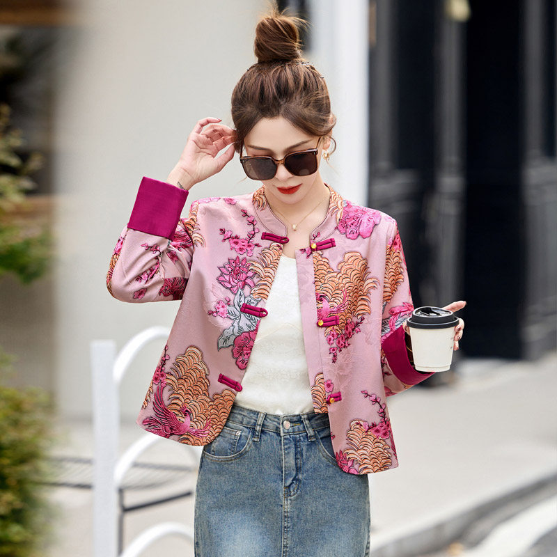 时尚新中式2025春秋女士轻奢立领刺绣提花小个子气质中国风短外套,女装/女士精品,短外套,淘宝优惠券,粉丝福利购,淘宝优惠卷