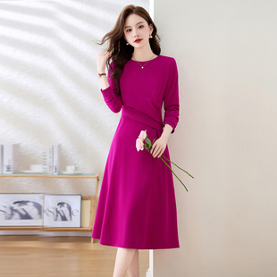 春秋长袖连衣裙女装2024新款名媛气质收腰显瘦高级感别致中长裙子