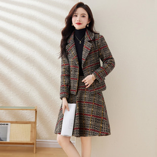 粗花呢格纹穿搭套装连衣裙秋冬新款时尚气质显瘦妮子半身裙两件套