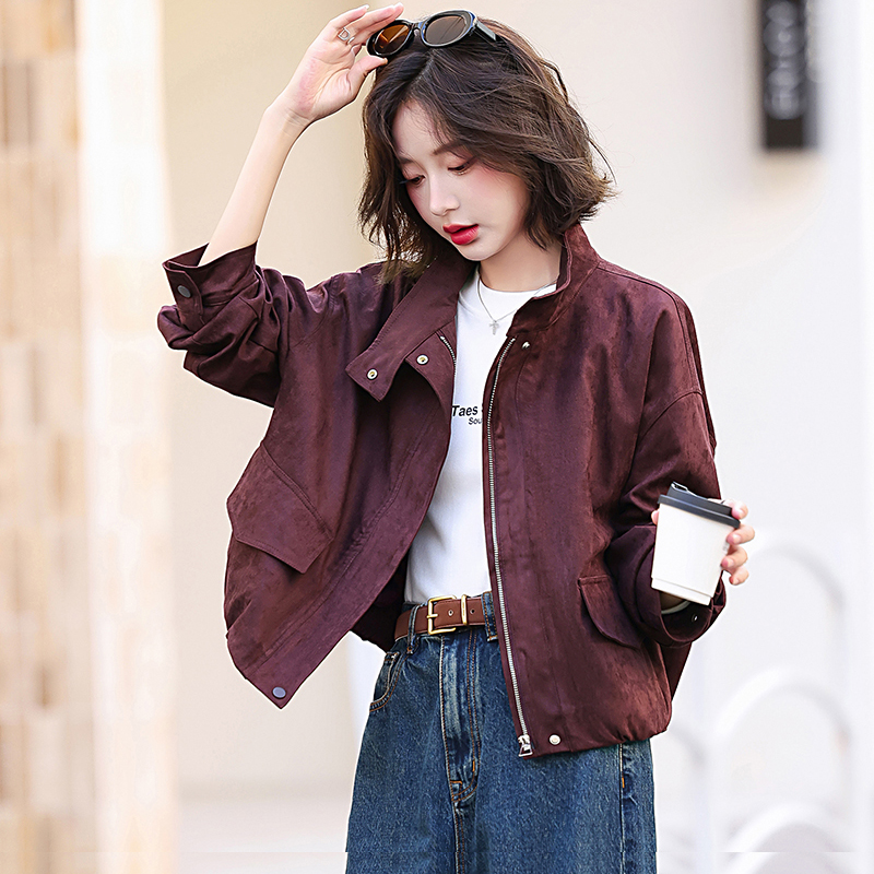 小个子紫色外套短款女