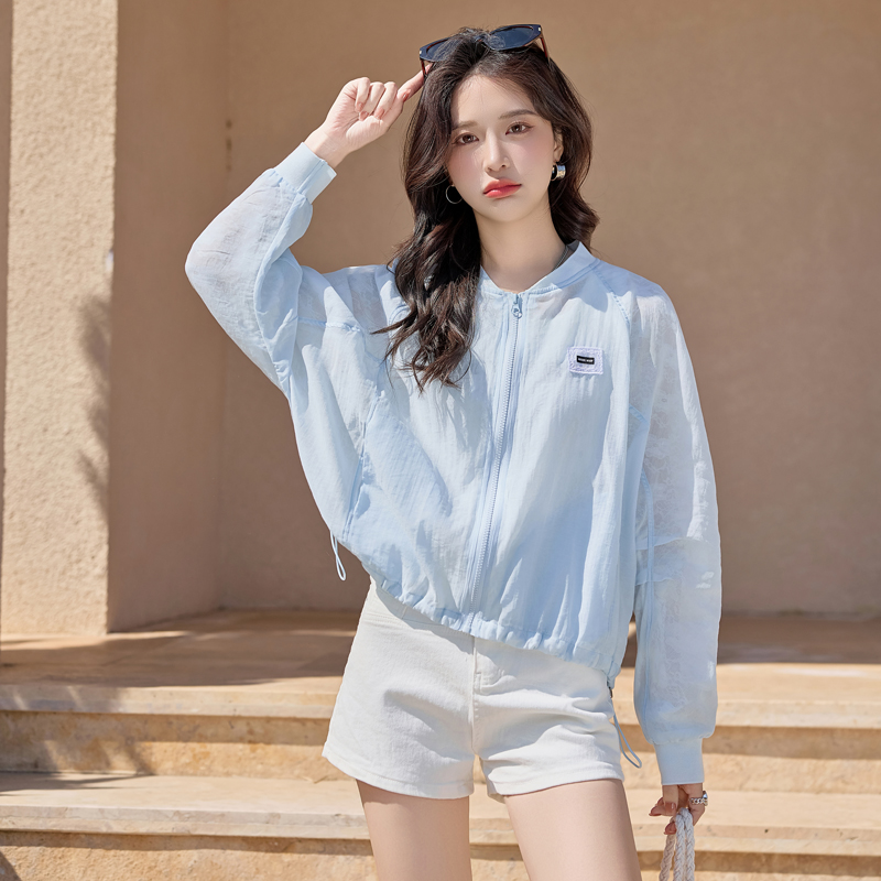 小个子蓝色防晒外套短款女