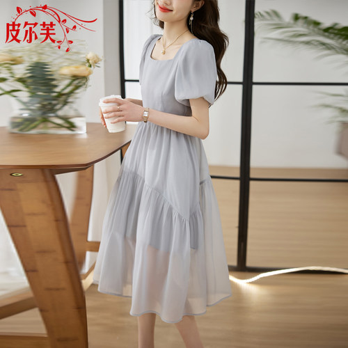夏季新款纯色淑女连衣裙
