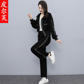 直筒裤 休闲运动套装 网红立领开衫 潮流修身 两件套潮 女2023春秋新款