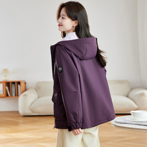 工装冬季加绒加厚连帽短外套女