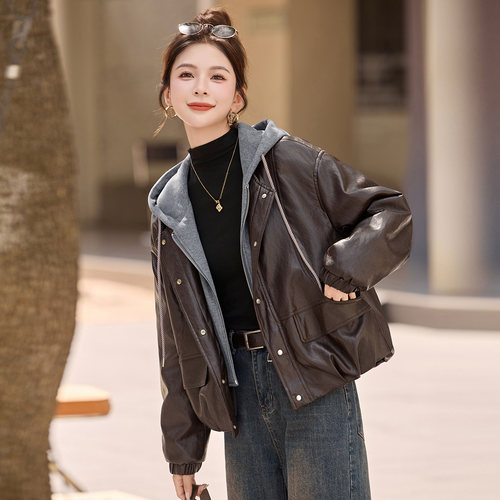 韩版减龄爆款PU皮衣棉服女