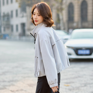 流行小个子立领工装外套女装2026早春新款大码宽松休闲短款风衣女