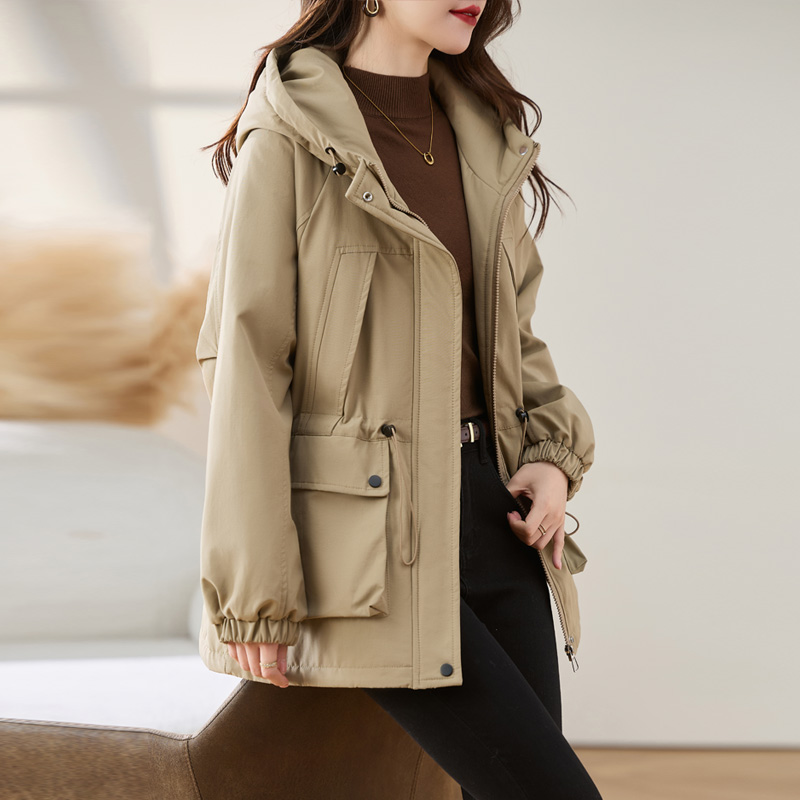 收腰气质休闲妈妈装连帽加厚外套