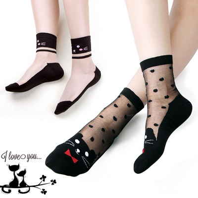 女防滑袜子蕾丝透明浅口中筒袜