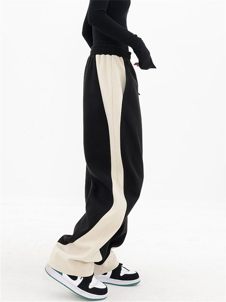 MK HIGH-QUALITY CONTRASTING STITCHING DRAPE WIDE-LEG PANTS WOMENS AUTUMN AND WINTER HIGH-WAISTED SLIMMING DESIGN CASUAL WOOLEN SWEATPANTS