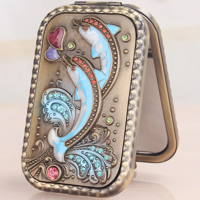 俄罗斯长方形小镜子创意折叠随身镜迷你欧式复古便携式礼物化妆镜