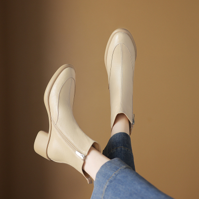 羊皮/5cm厚底高跟切尔西靴