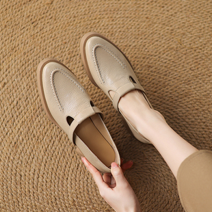 羊皮/5cm粗跟高跟鞋裸色厚底增高软底软面小皮鞋舒适妈妈真皮单鞋