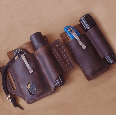 疯马皮腰带工具套手电筒收纳包刀套刀鞘战术收纳皮夹edc多用途