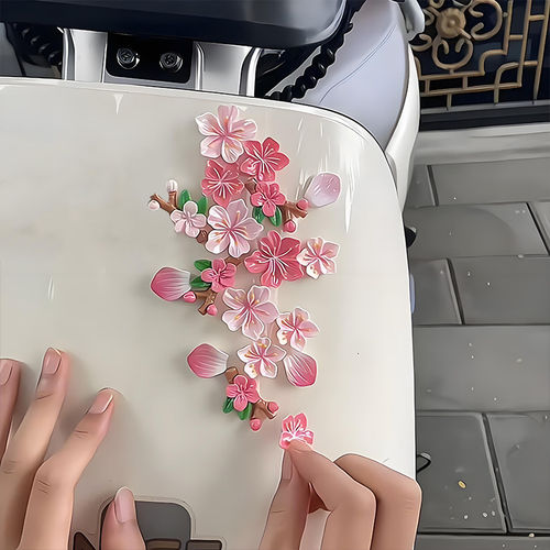 3D立体桃花樱花无痕点胶车贴