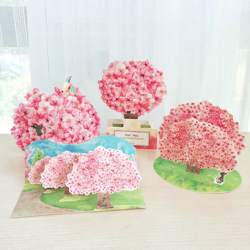 日式创意樱花3d立体贺卡兔子樱花树卡片万用祝福卡女神节礼物搭配