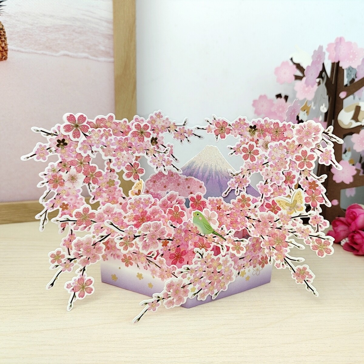 日本精致创意山下樱花立体贺卡生日祝福感谢老师谷美场景3D卡片