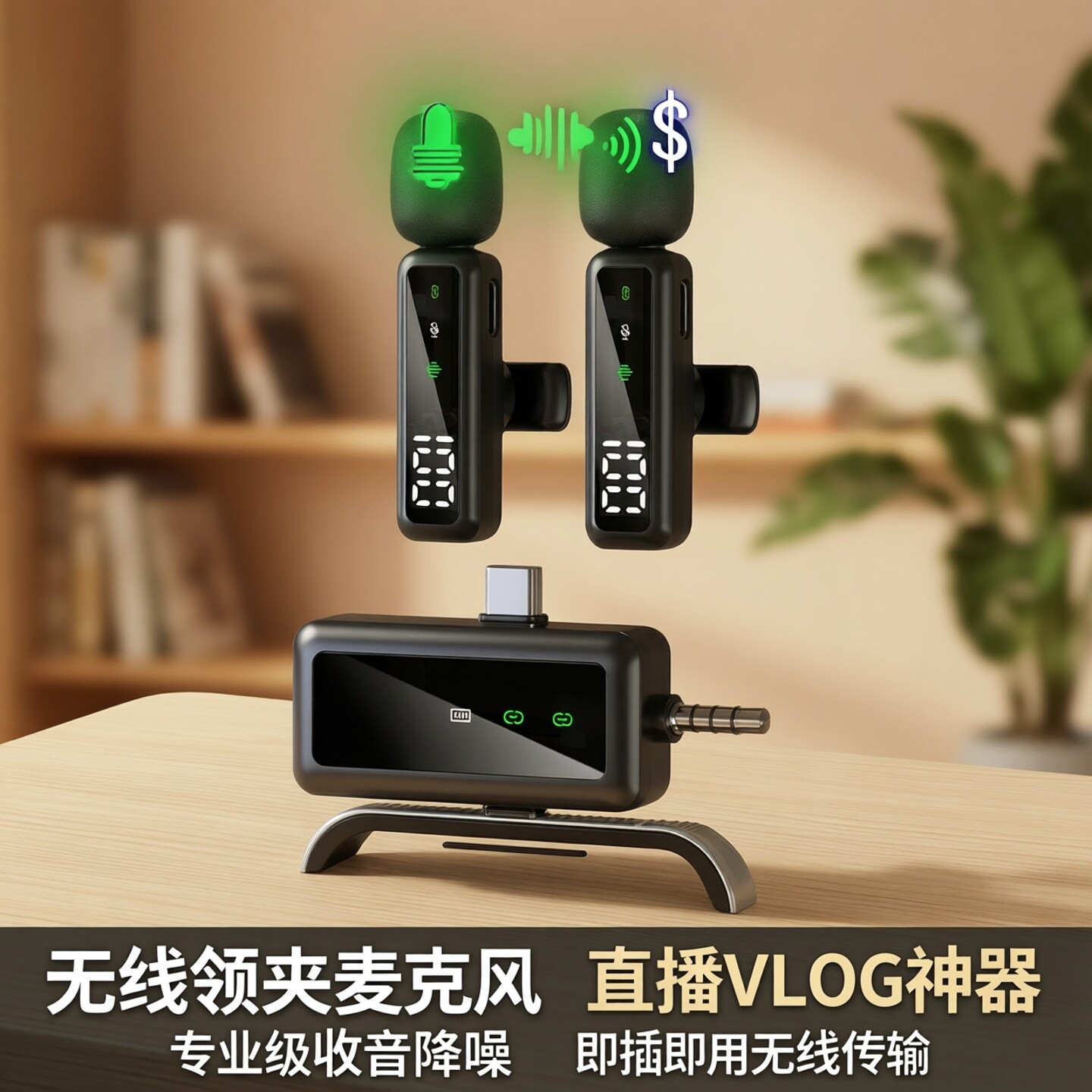 台式电脑无线领夹麦克风声卡扩音器直播VLOG拍摄收音降噪话筒