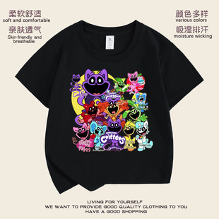波比游戏时间周边微笑动物衣服短袖T恤瞌睡猫太阳狗男女童装上衣
