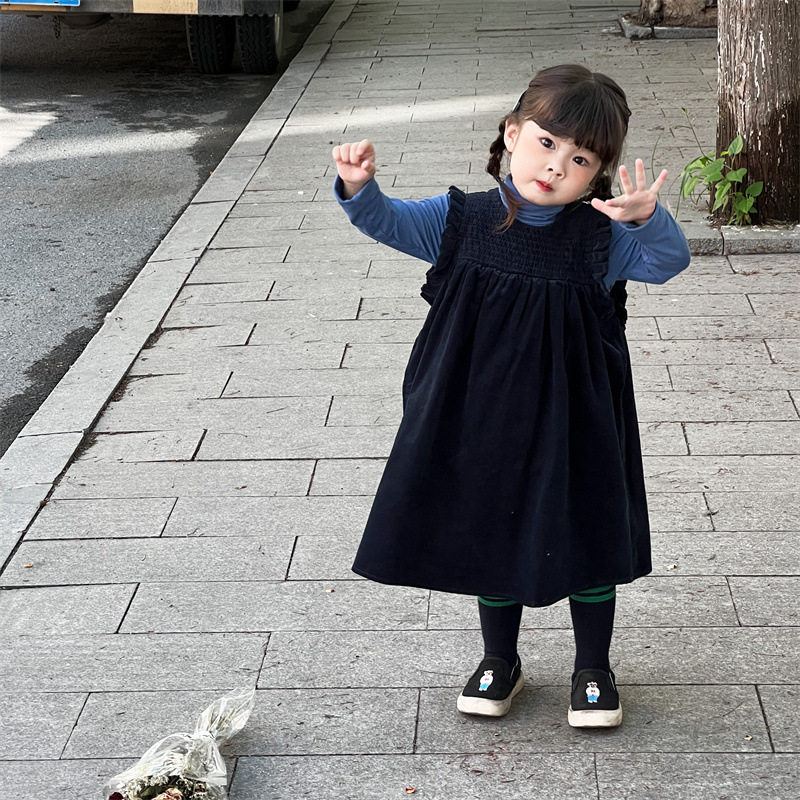 2022秋冬韩国童装儿童灯芯绒飞袖气质背心裙子女童冬款洋气连衣裙