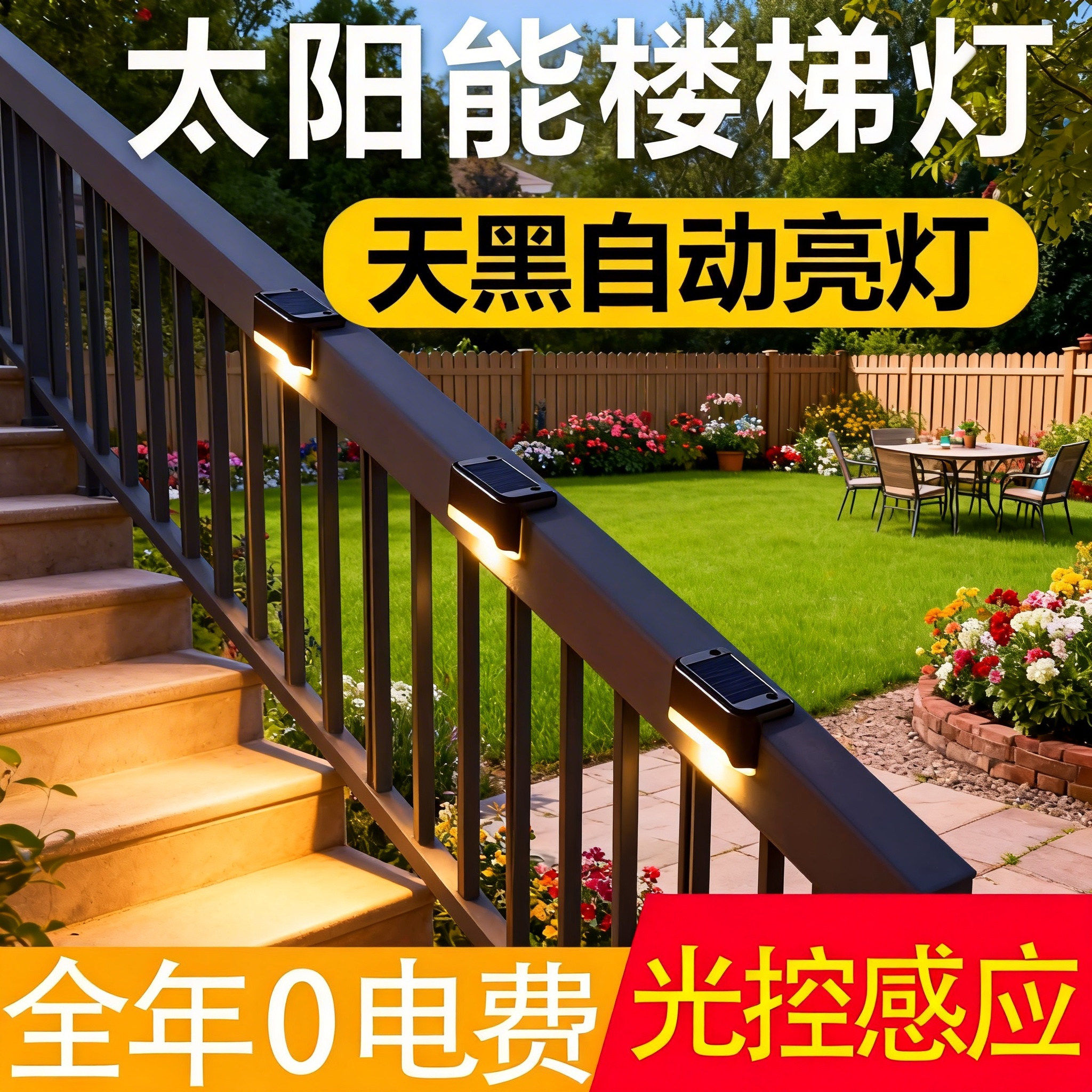 太阳能户外庭院灯家用花园布置抗水楼梯台阶灯围墙壁灯栏杆装饰灯