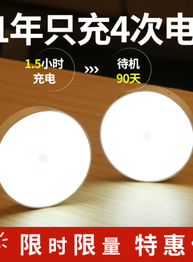 LED灵敏人体感应小夜灯磁吸无线充电小夜灯床头灯橱柜走廊礼品灯