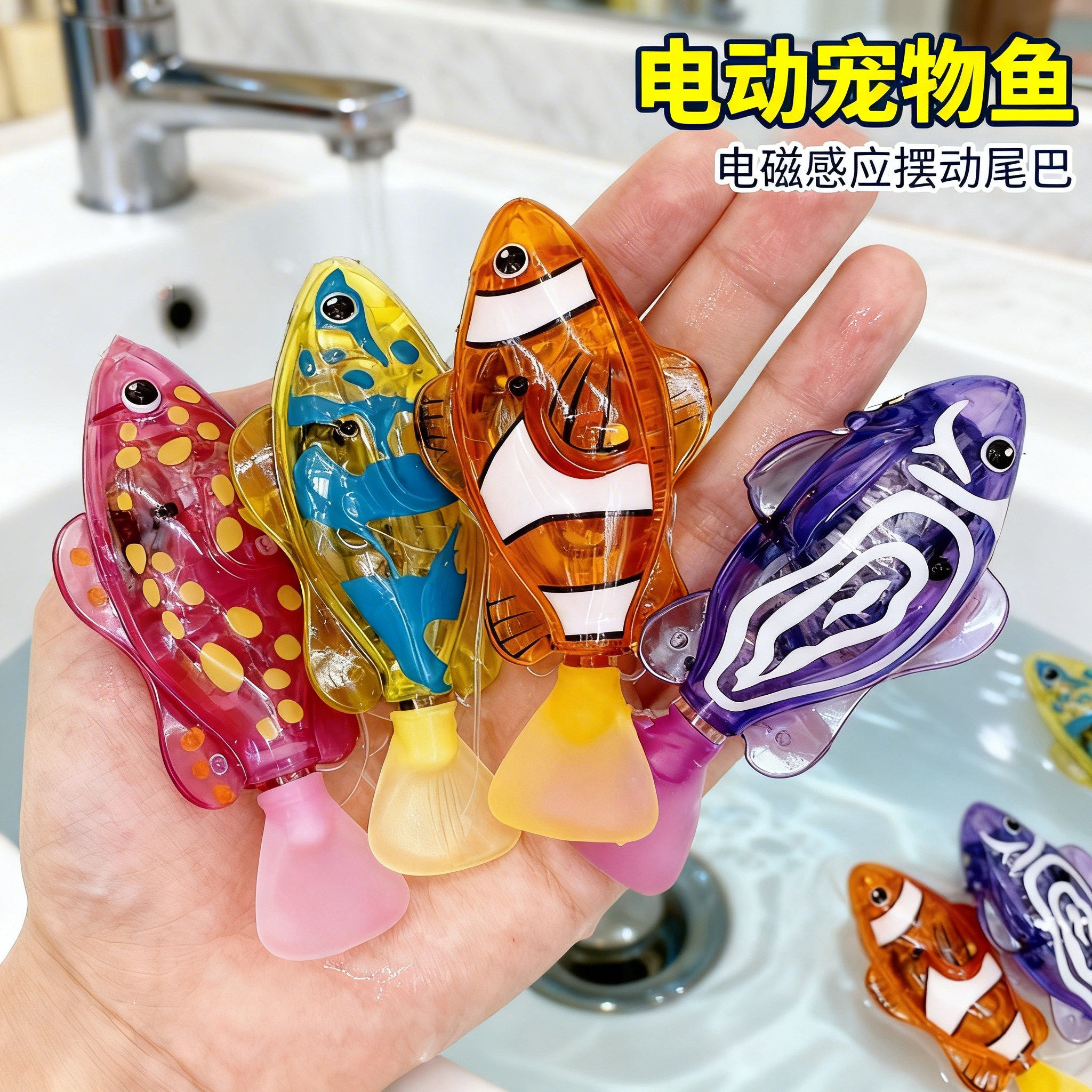 儿童洗澡电动仿真发光摇摆戏水鱼