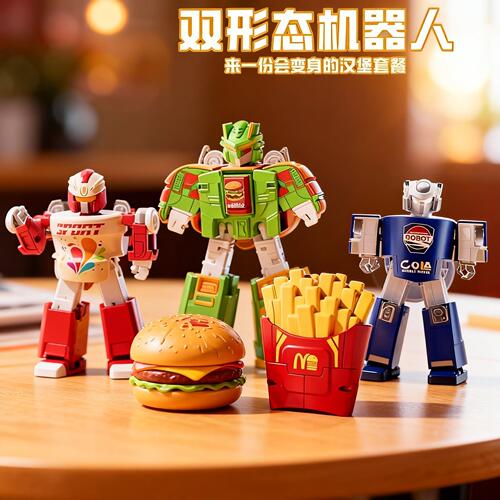 变形玩具薯条汉堡可乐模型男孩变形玩具3益智6儿童金刚机器人战士