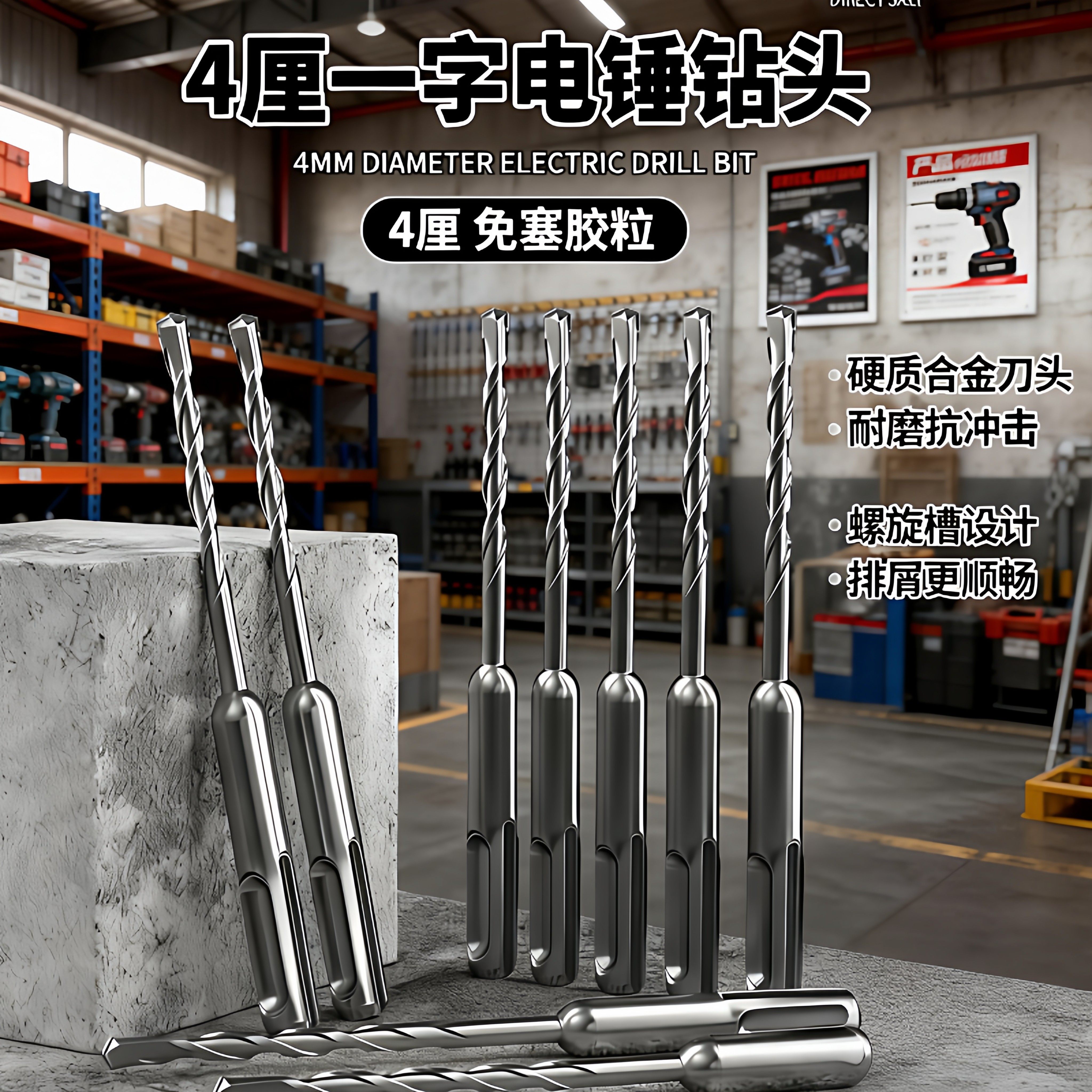 4mm电锤冲击钻头不用打胶塞快速固定线管水管打孔穿墙器
