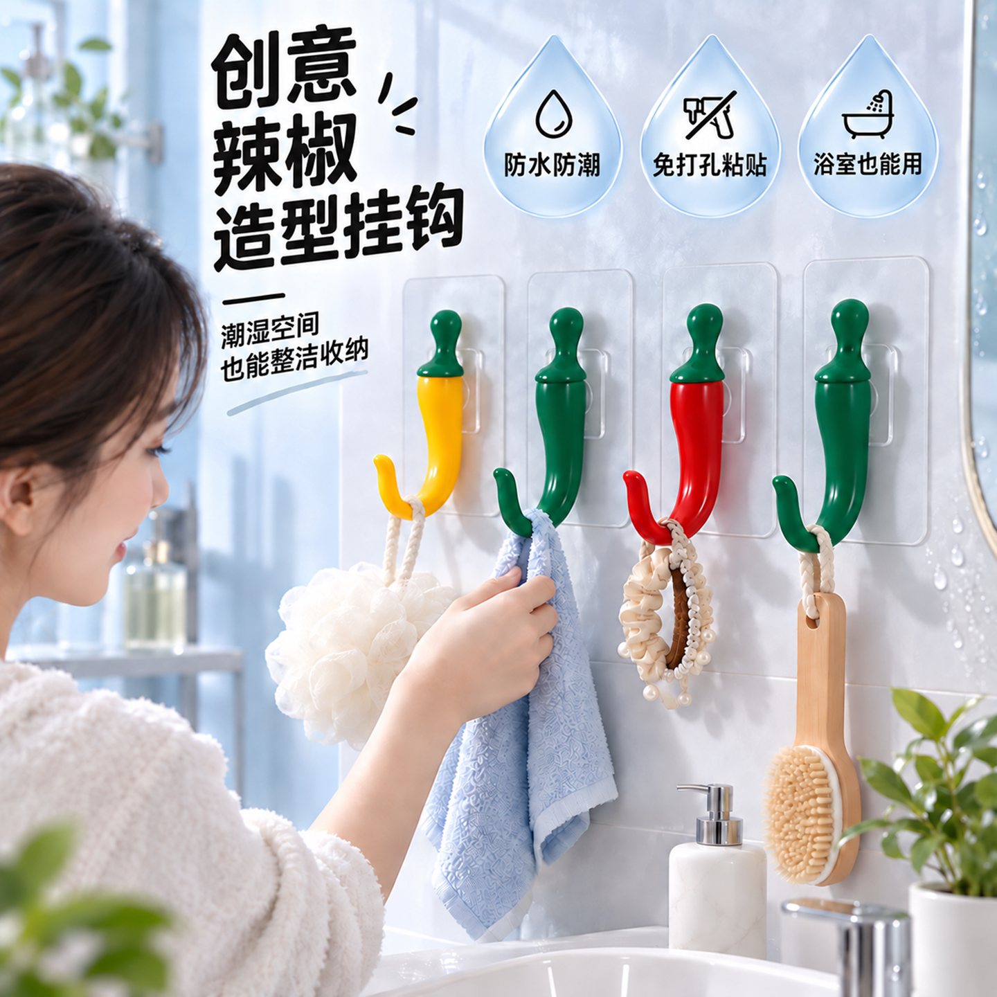 门后免打孔辣椒粘胶挂钩