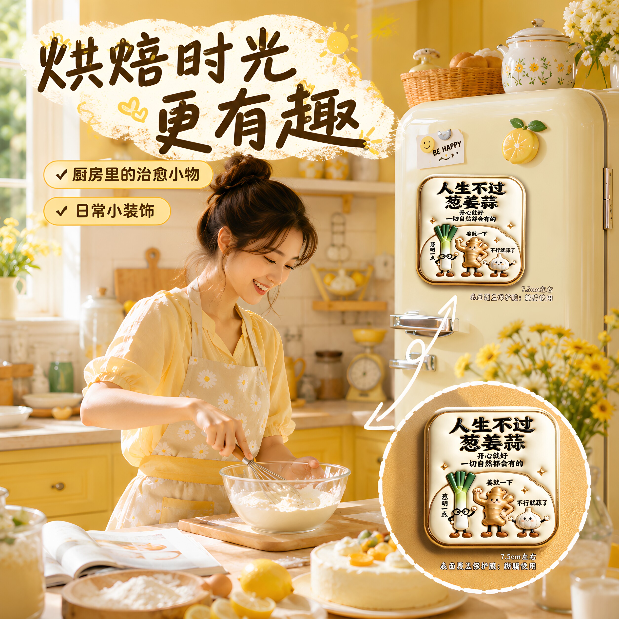 人生不过葱姜蒜亚克力磁吸冰箱贴