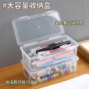 铅笔收纳盒大容量透明文具盒收纳笔筒装彩铅儿童蜡笔绘画素描笔袋