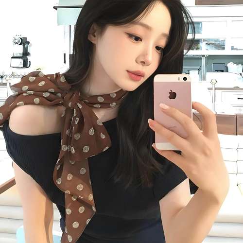 棕色波点丝巾印花高级百搭