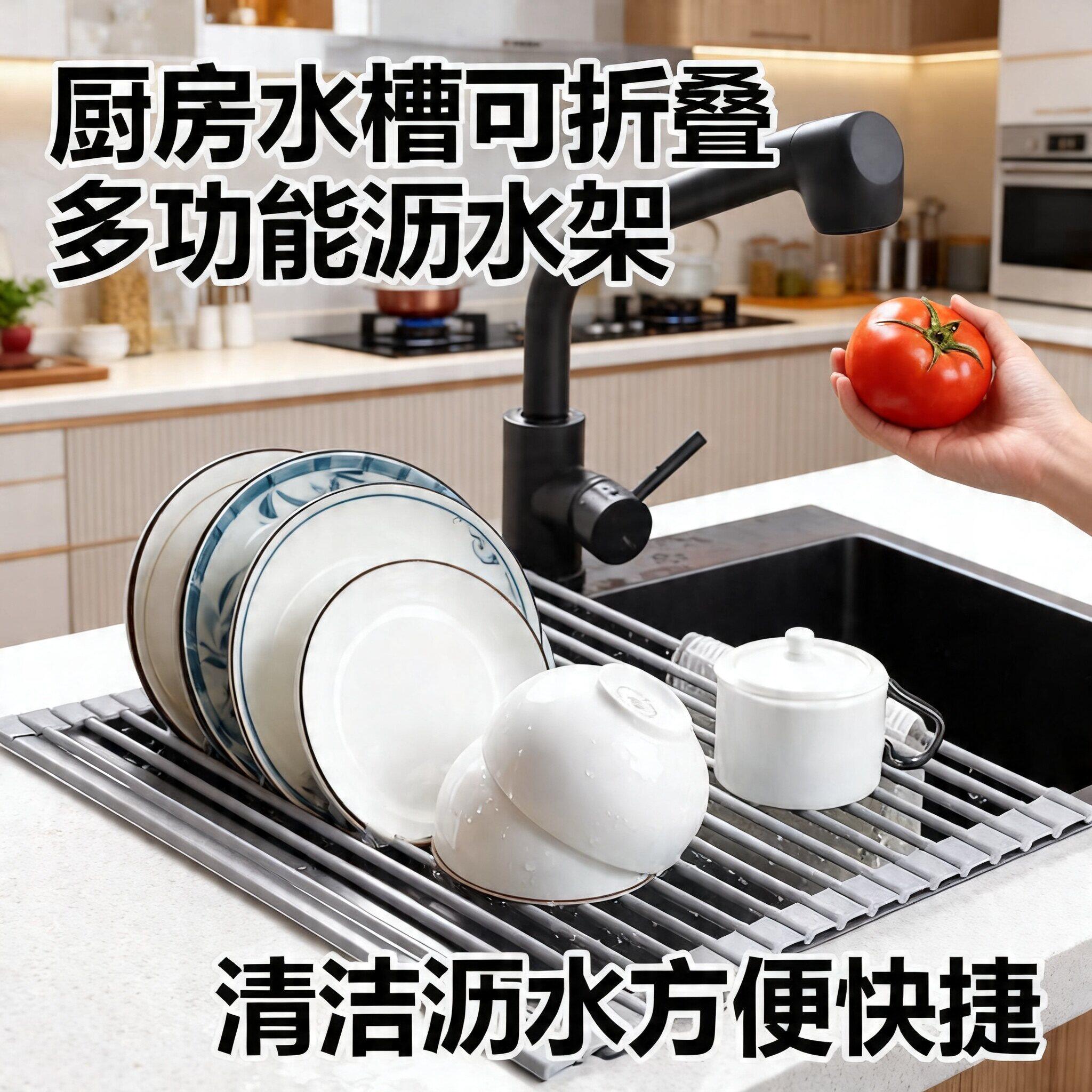 厨房水槽沥水架水池碗碟收纳置物架可折叠碗盘架沥水篮厨房置物架